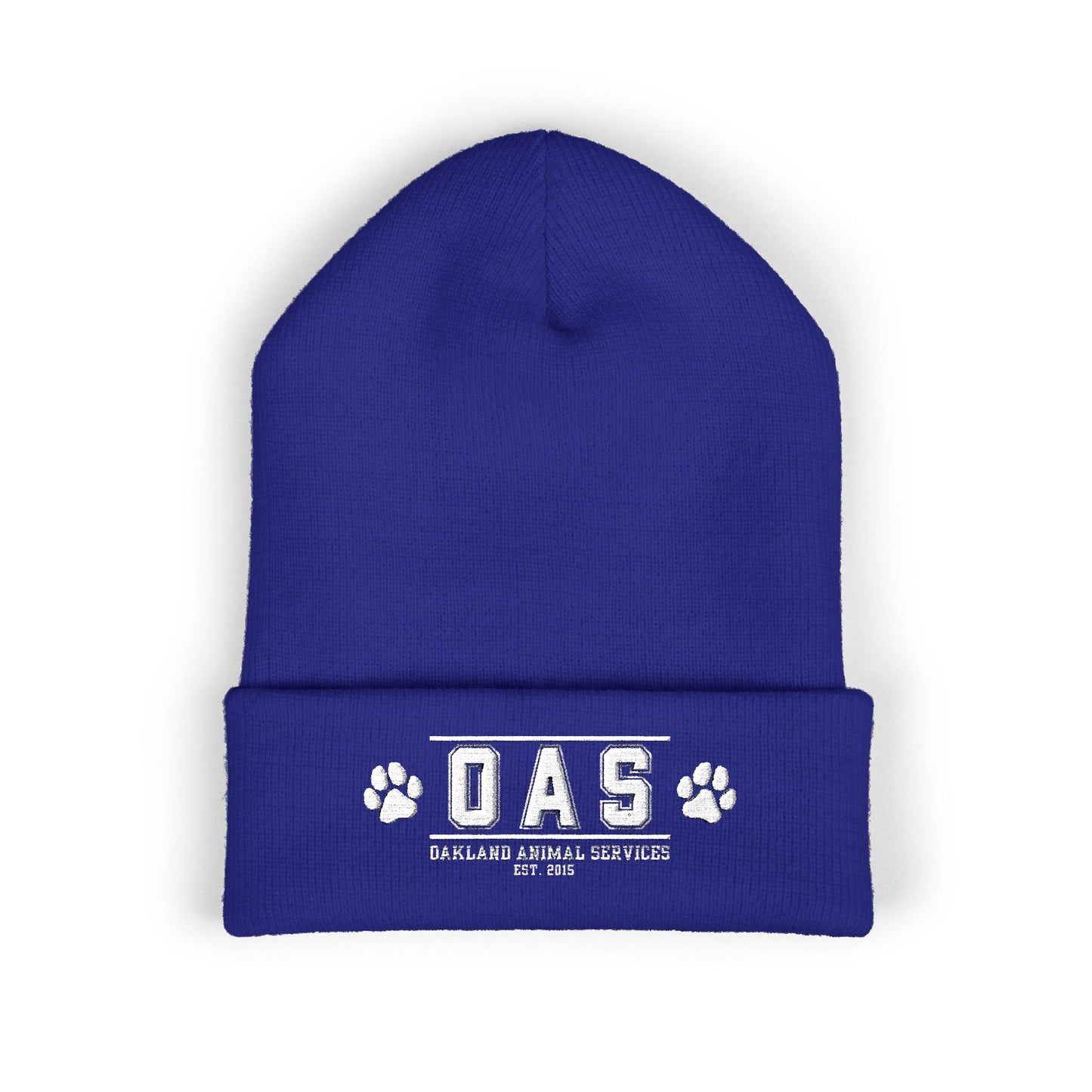 OAS Custom Embroidered Classic Cuffed Beanie - Bright Yellow Paw Print Design