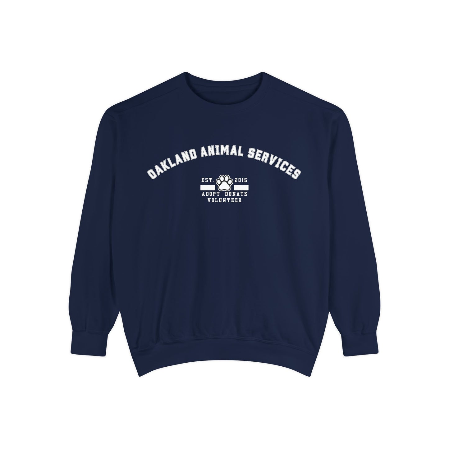 OAS Varsity Unisex Garment-Dyed Sweatshirt - Oakland Animal Services Charity Apparel