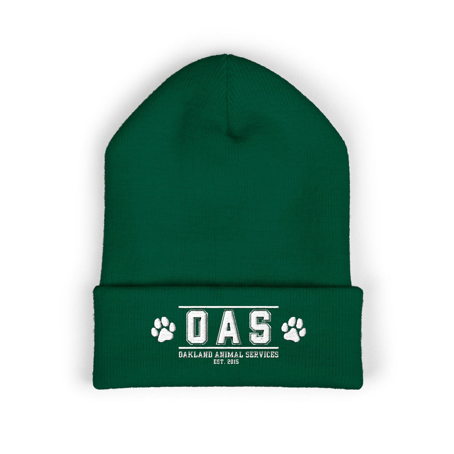 OAS Custom Embroidered Classic Cuffed Beanie - Bright Yellow Paw Print Design