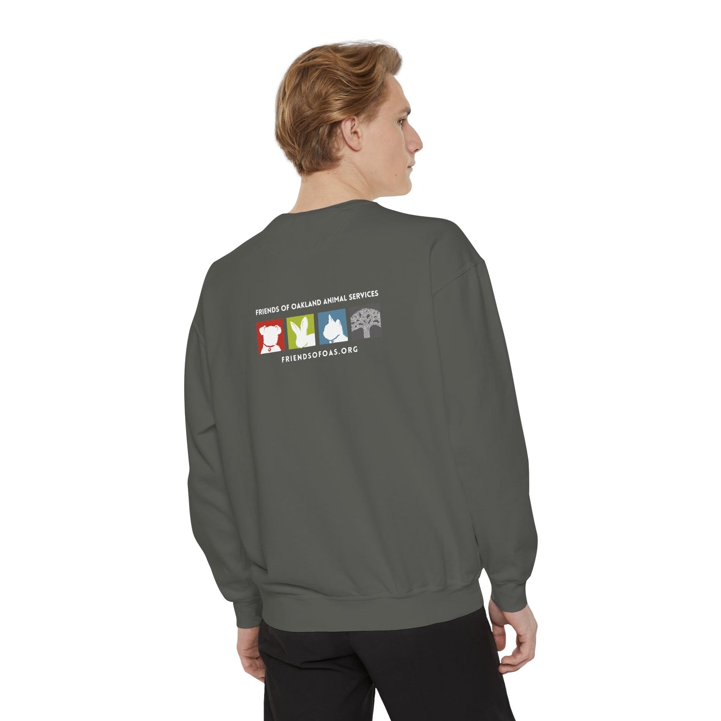 OAS Varsity Unisex Garment-Dyed Sweatshirt - Oakland Animal Services Charity Apparel