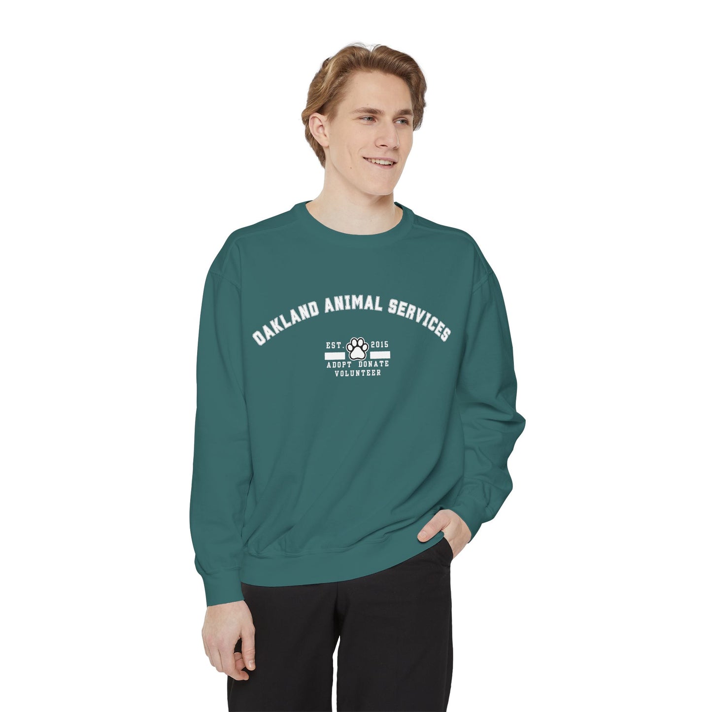 OAS Varsity Unisex Garment-Dyed Sweatshirt - Oakland Animal Services Charity Apparel