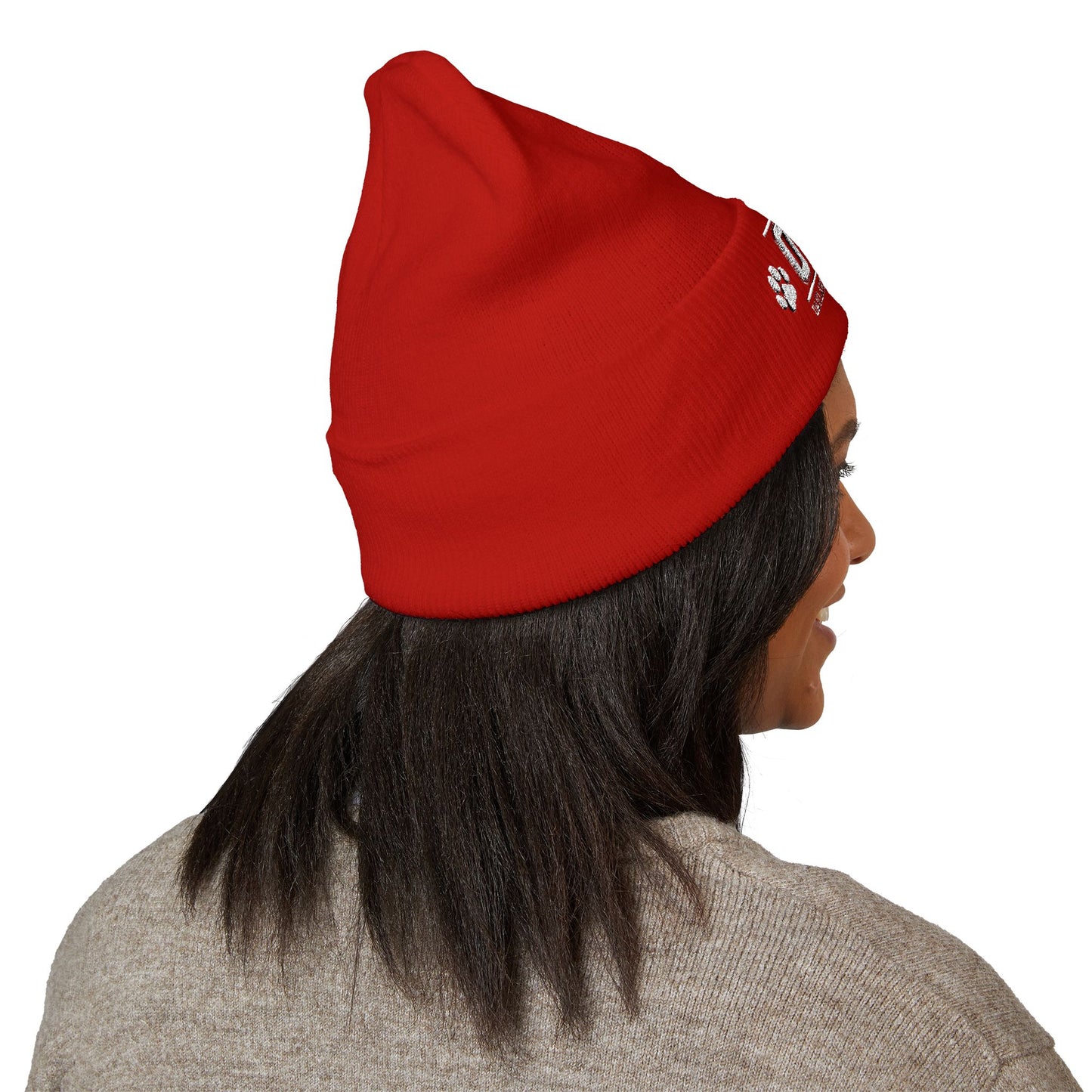 OAS Custom Embroidered Classic Cuffed Beanie - Bright Yellow Paw Print Design