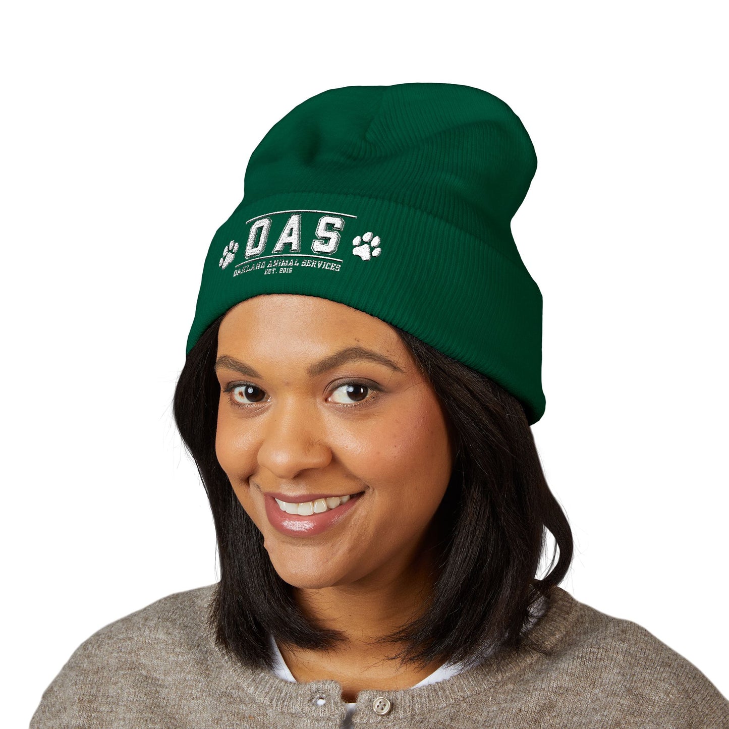 OAS Custom Embroidered Classic Cuffed Beanie - Bright Yellow Paw Print Design