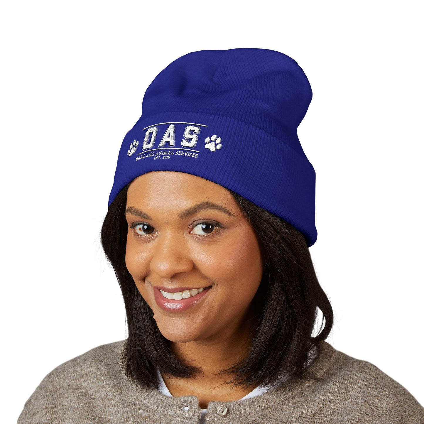 OAS Custom Embroidered Classic Cuffed Beanie - Bright Yellow Paw Print Design