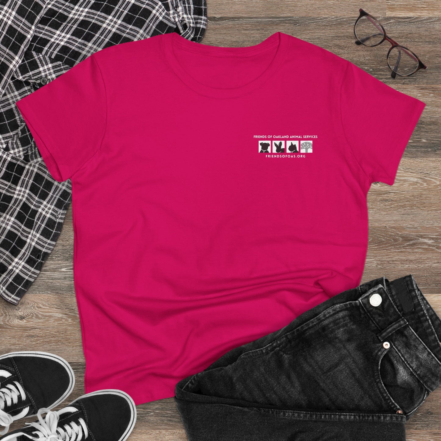 Helping Paw - Back Printed Women's Midweight Cotton Tee - Foster Adopt Donate Paw Print Tee