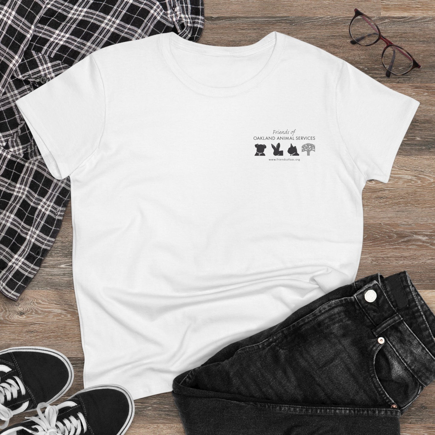 Helping Paw - Back Printed Women's Midweight Cotton Tee - Foster Adopt Donate Paw Print Tee