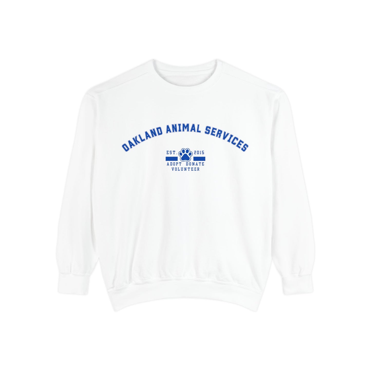 OAS Varsity Unisex Garment-Dyed Sweatshirt - Oakland Animal Services Charity Apparel