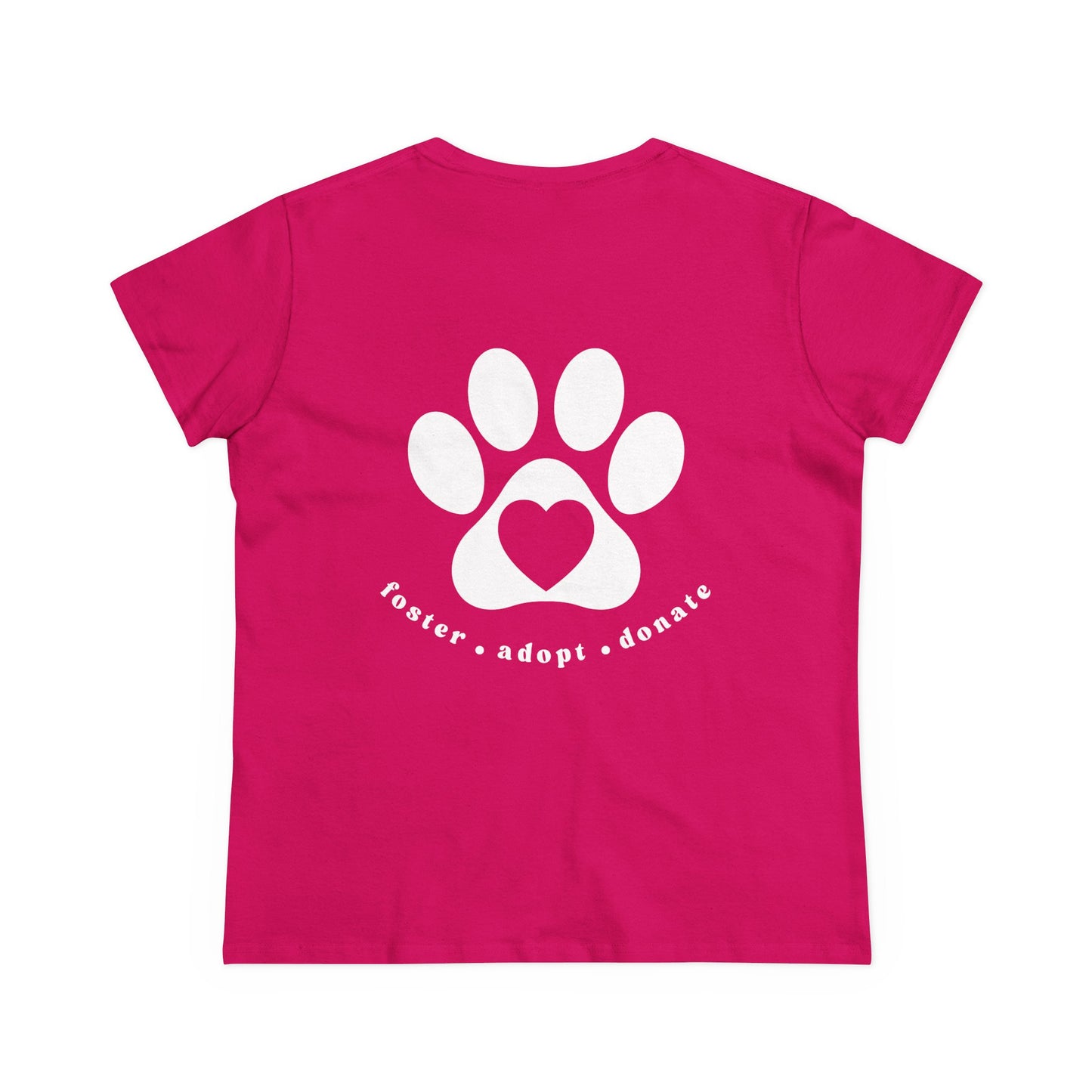 Helping Paw - Back Printed Women's Midweight Cotton Tee - Foster Adopt Donate Paw Print Tee