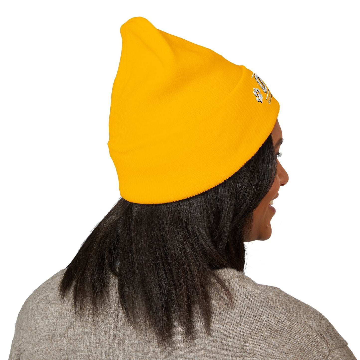 OAS Custom Embroidered Classic Cuffed Beanie - Bright Yellow Paw Print Design