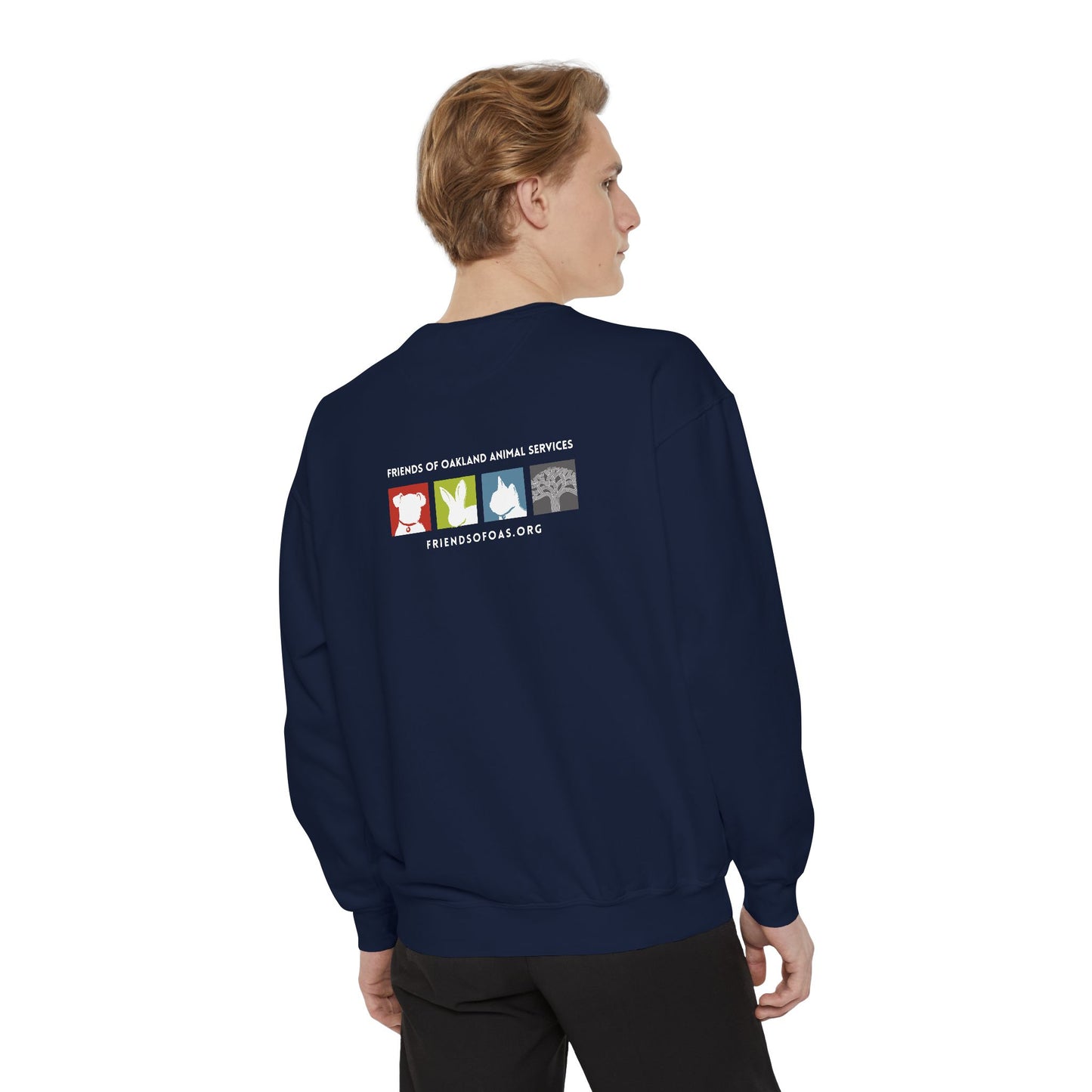 OAS Varsity Unisex Garment-Dyed Sweatshirt - Oakland Animal Services Charity Apparel