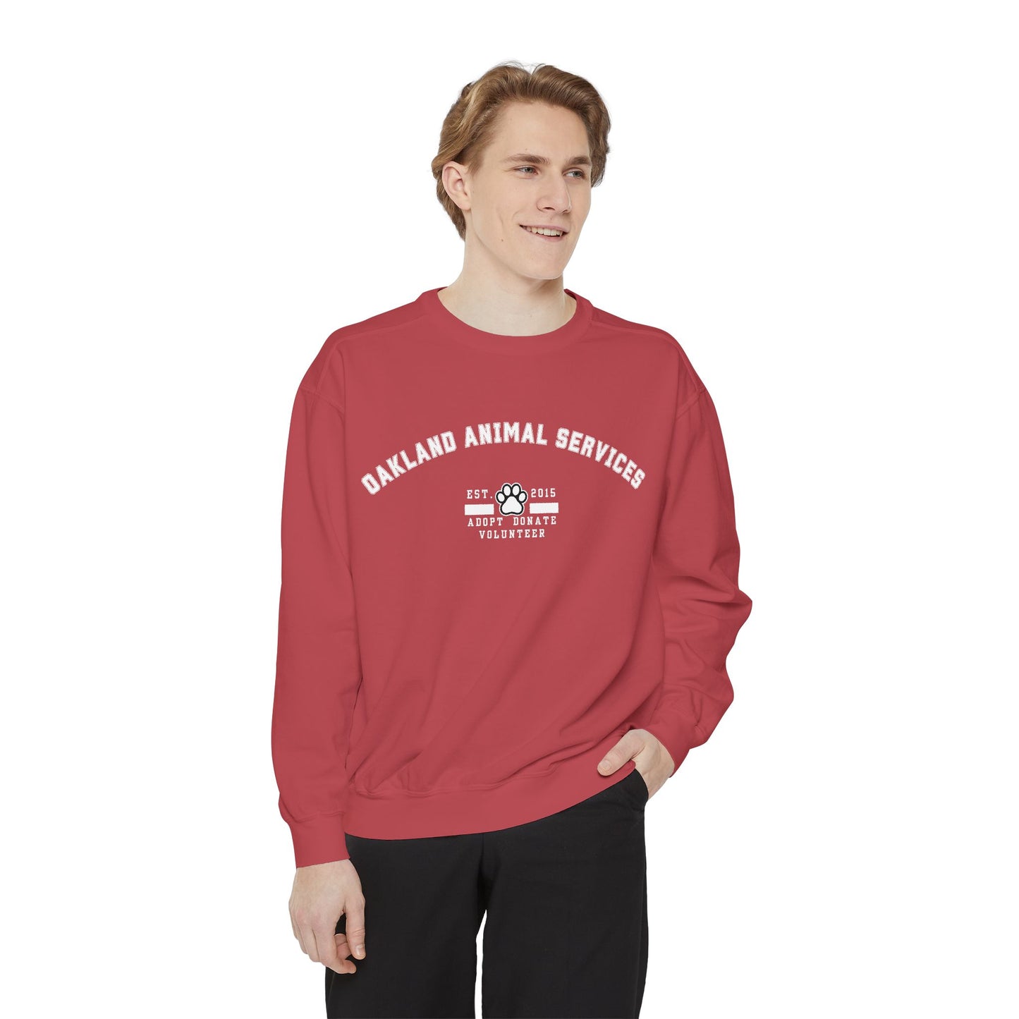 OAS Varsity Unisex Garment-Dyed Sweatshirt - Oakland Animal Services Charity Apparel