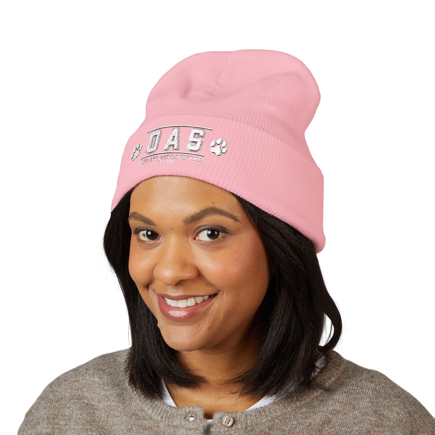 OAS Custom Embroidered Classic Cuffed Beanie - Bright Yellow Paw Print Design