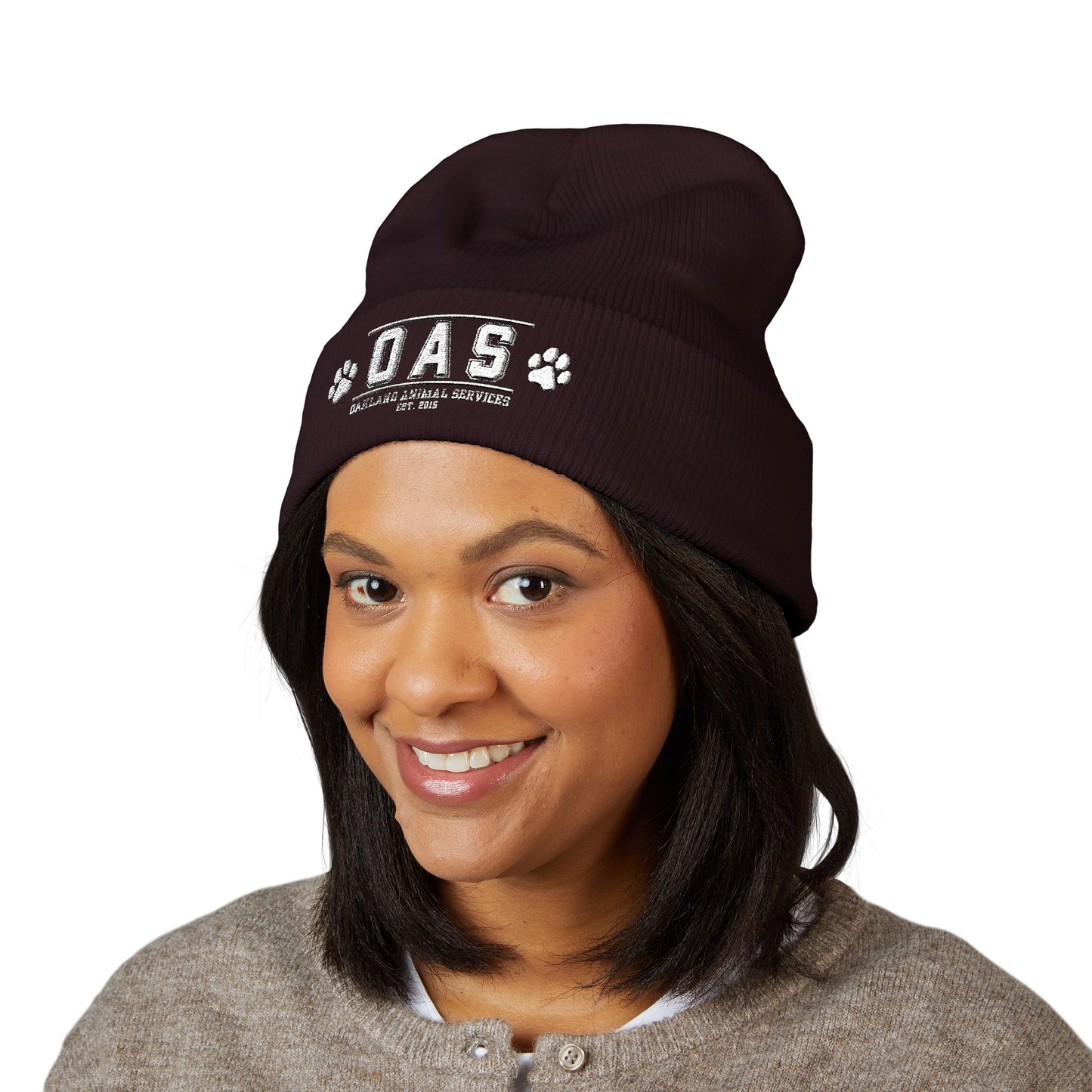 OAS Custom Embroidered Classic Cuffed Beanie - Bright Yellow Paw Print Design