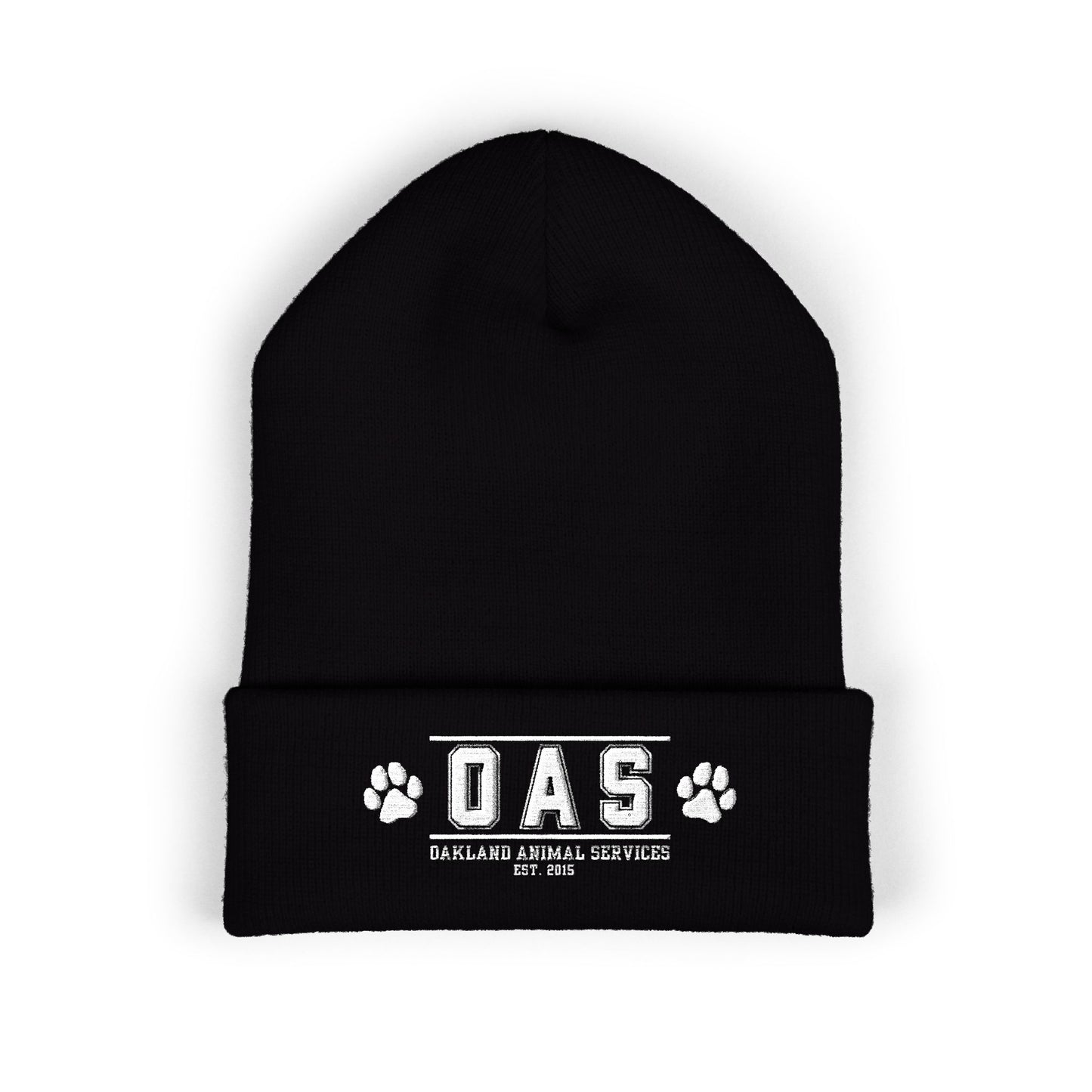 OAS Custom Embroidered Classic Cuffed Beanie - Bright Yellow Paw Print Design