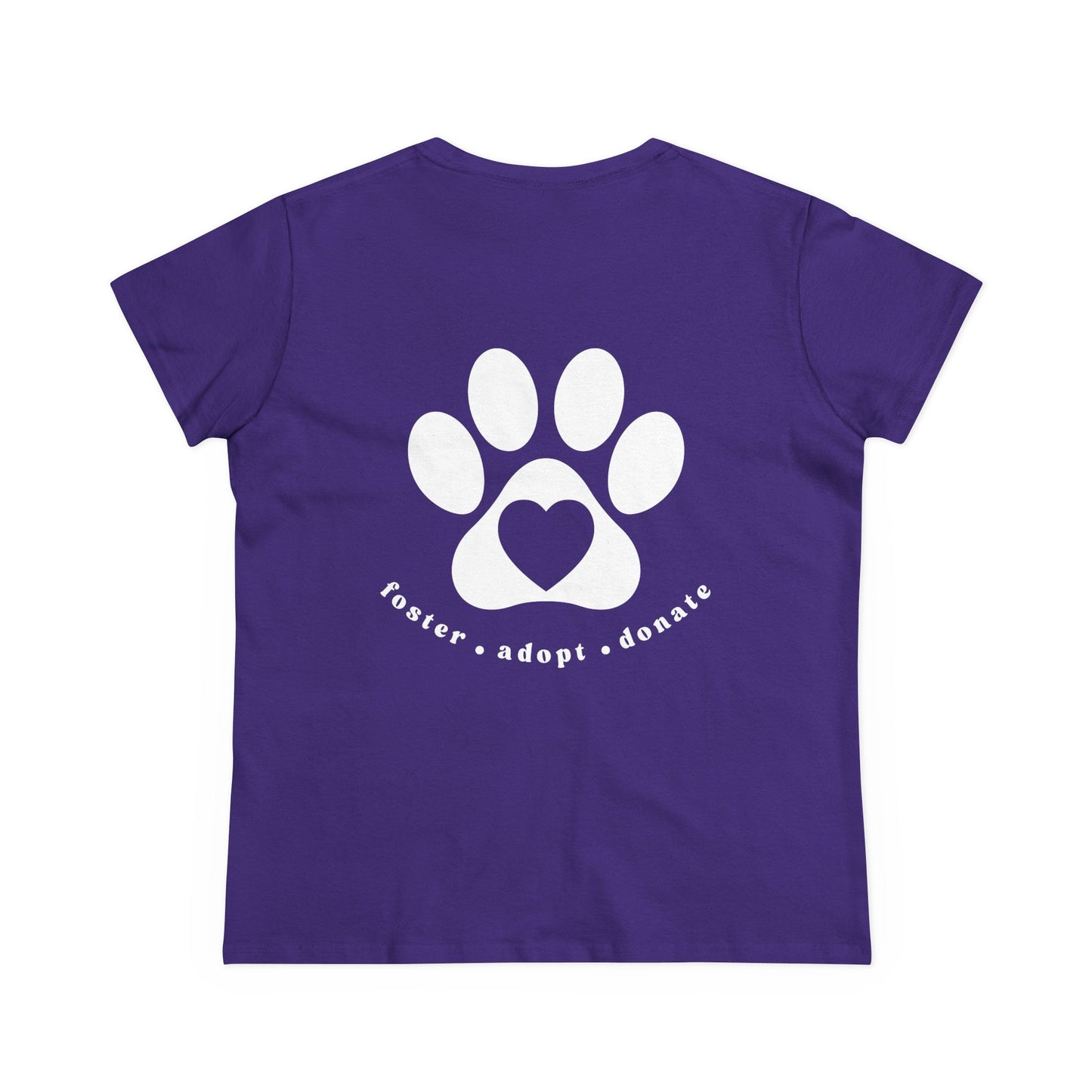 Helping Paw - Back Printed Women's Midweight Cotton Tee - Foster Adopt Donate Paw Print Tee