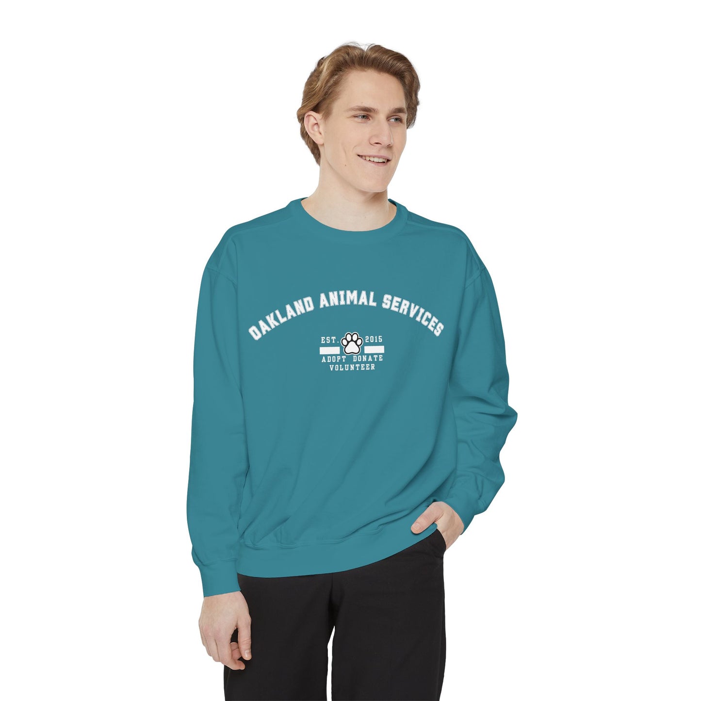 OAS Varsity Unisex Garment-Dyed Sweatshirt - Oakland Animal Services Charity Apparel