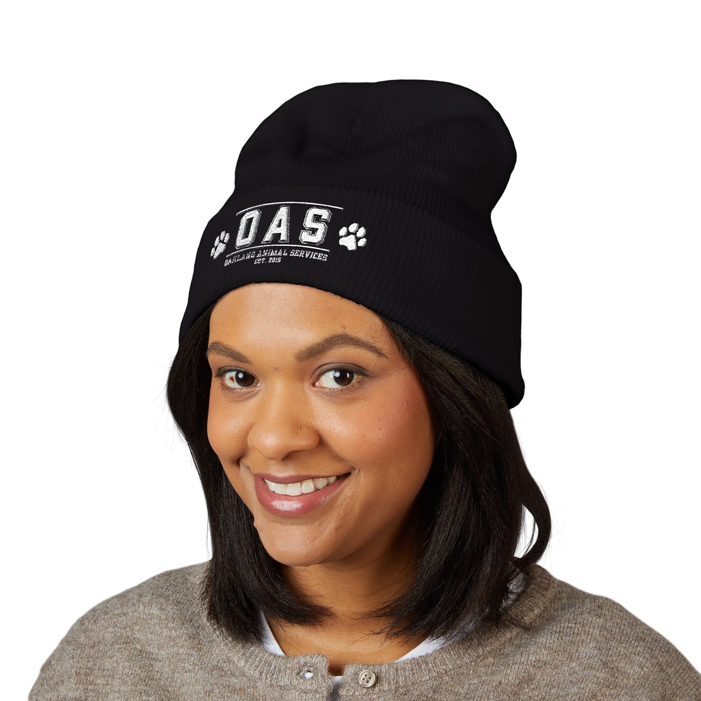 OAS Custom Embroidered Classic Cuffed Beanie - Bright Yellow Paw Print Design