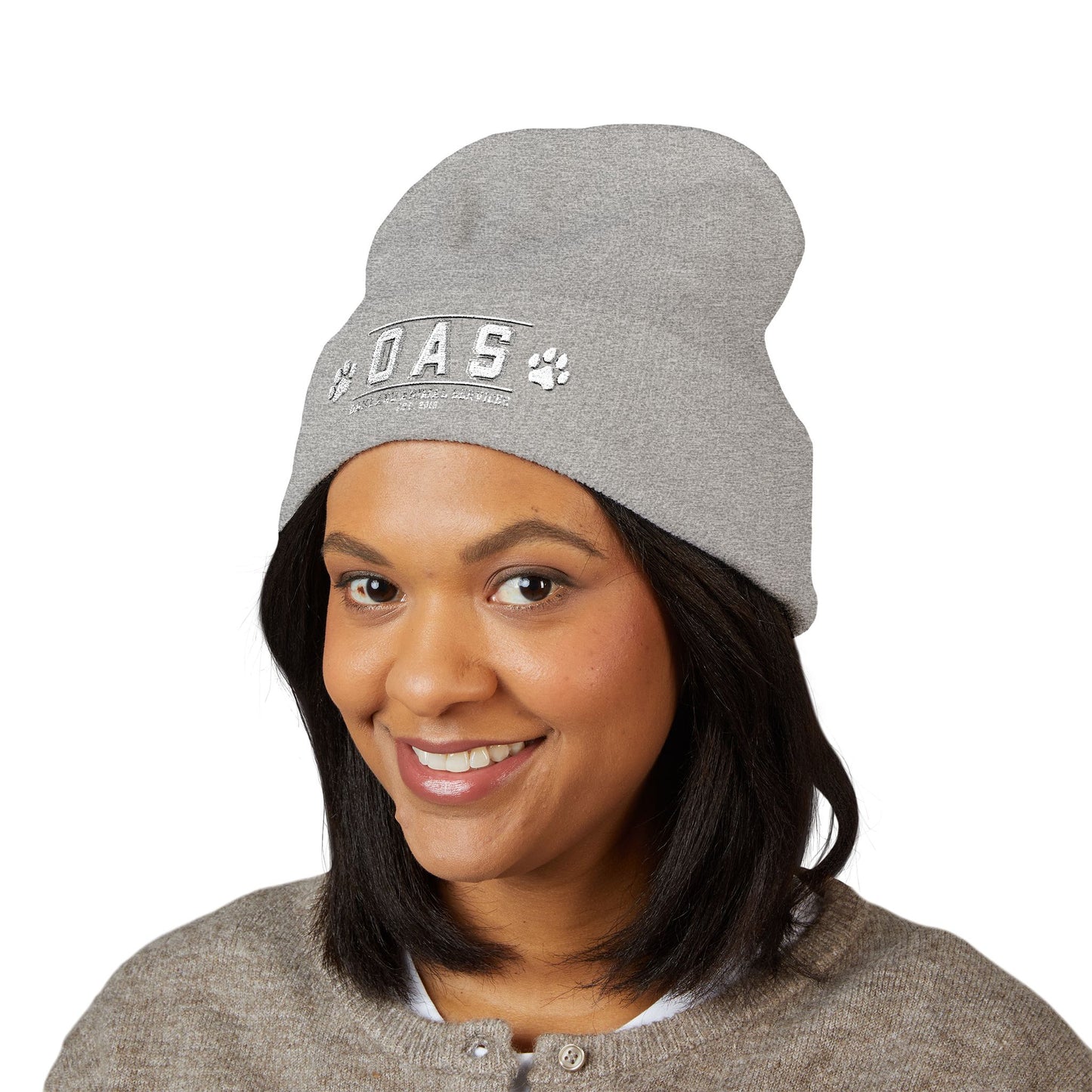 OAS Custom Embroidered Classic Cuffed Beanie - Bright Yellow Paw Print Design