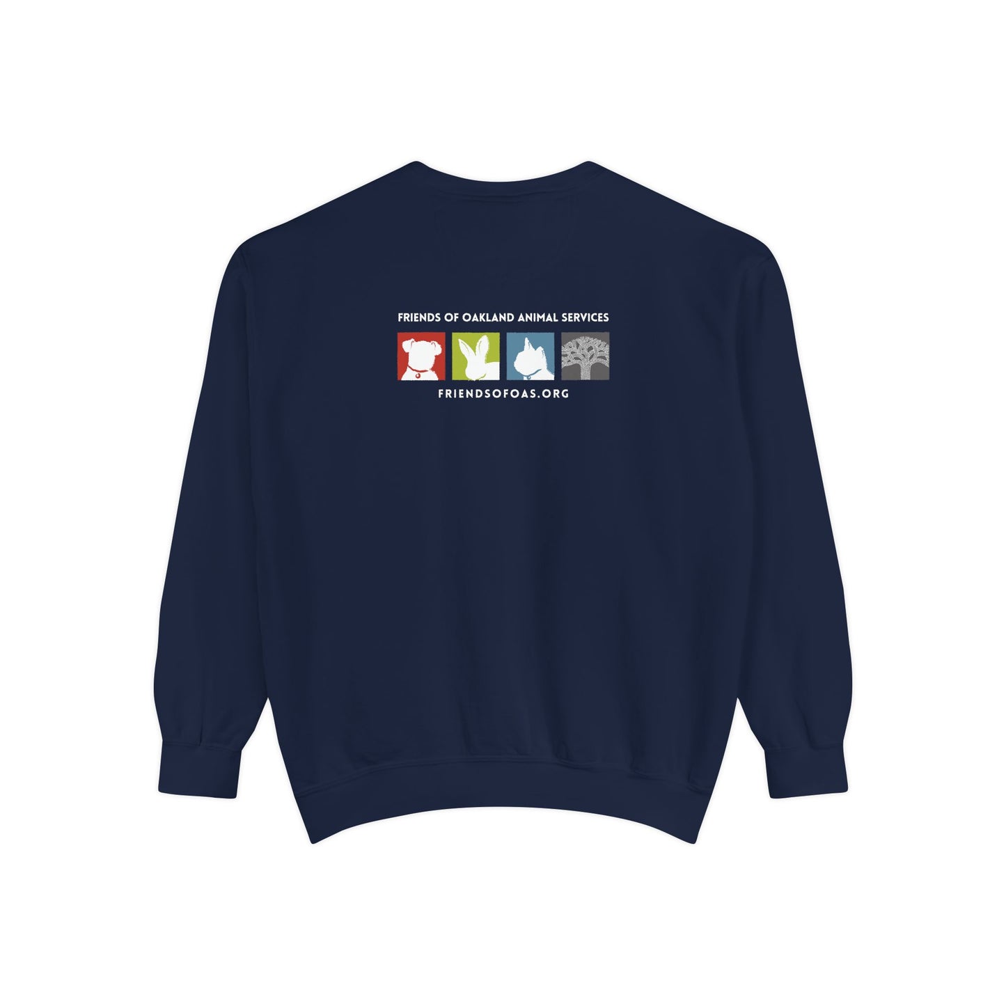 OAS Varsity Unisex Garment-Dyed Sweatshirt - Oakland Animal Services Charity Apparel