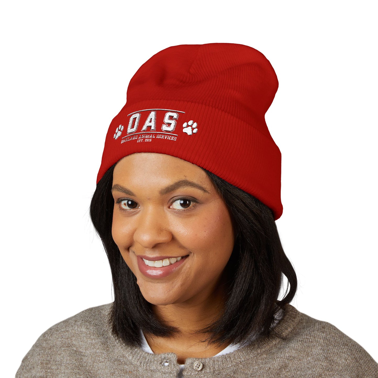 OAS Custom Embroidered Classic Cuffed Beanie - Bright Yellow Paw Print Design