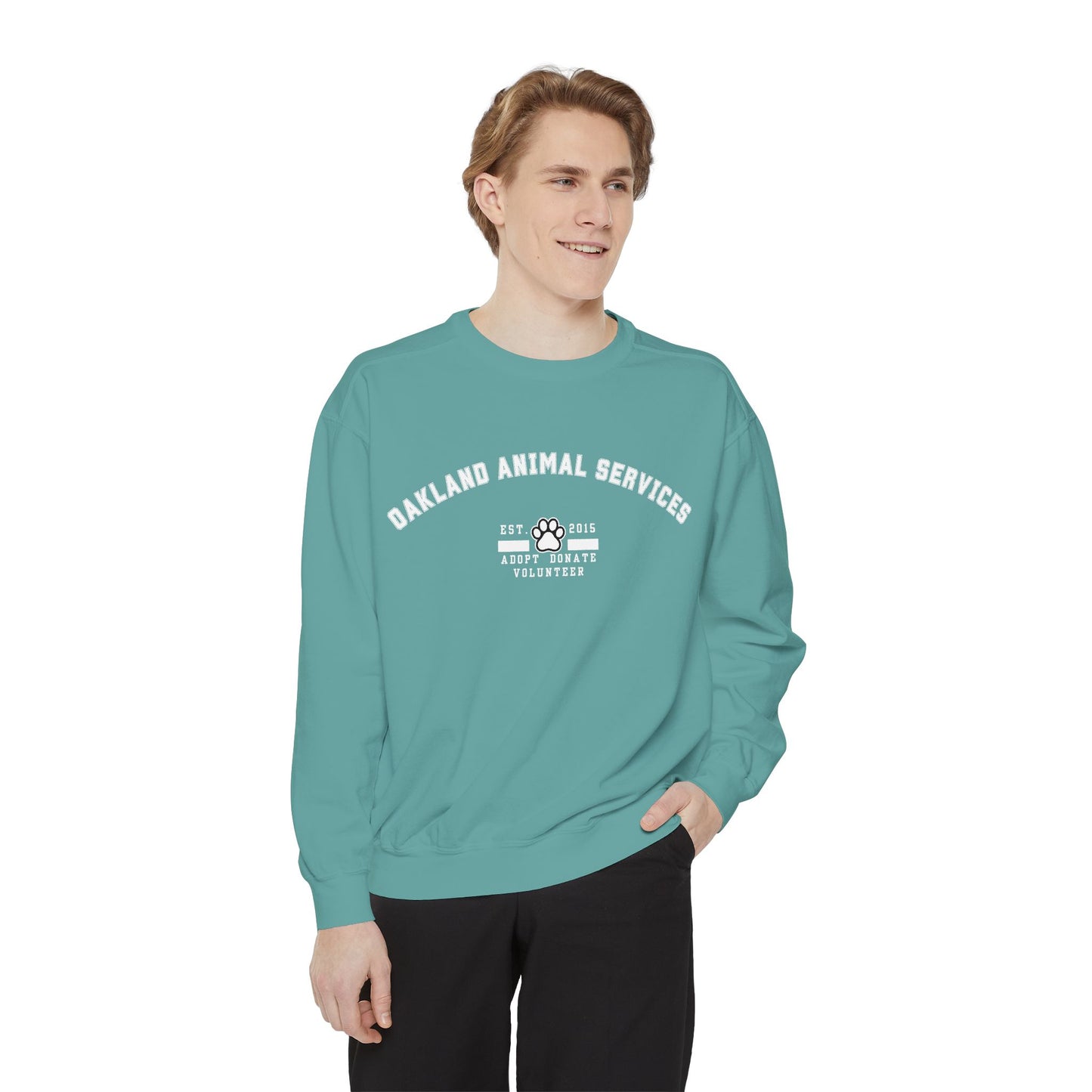 OAS Varsity Unisex Garment-Dyed Sweatshirt - Oakland Animal Services Charity Apparel