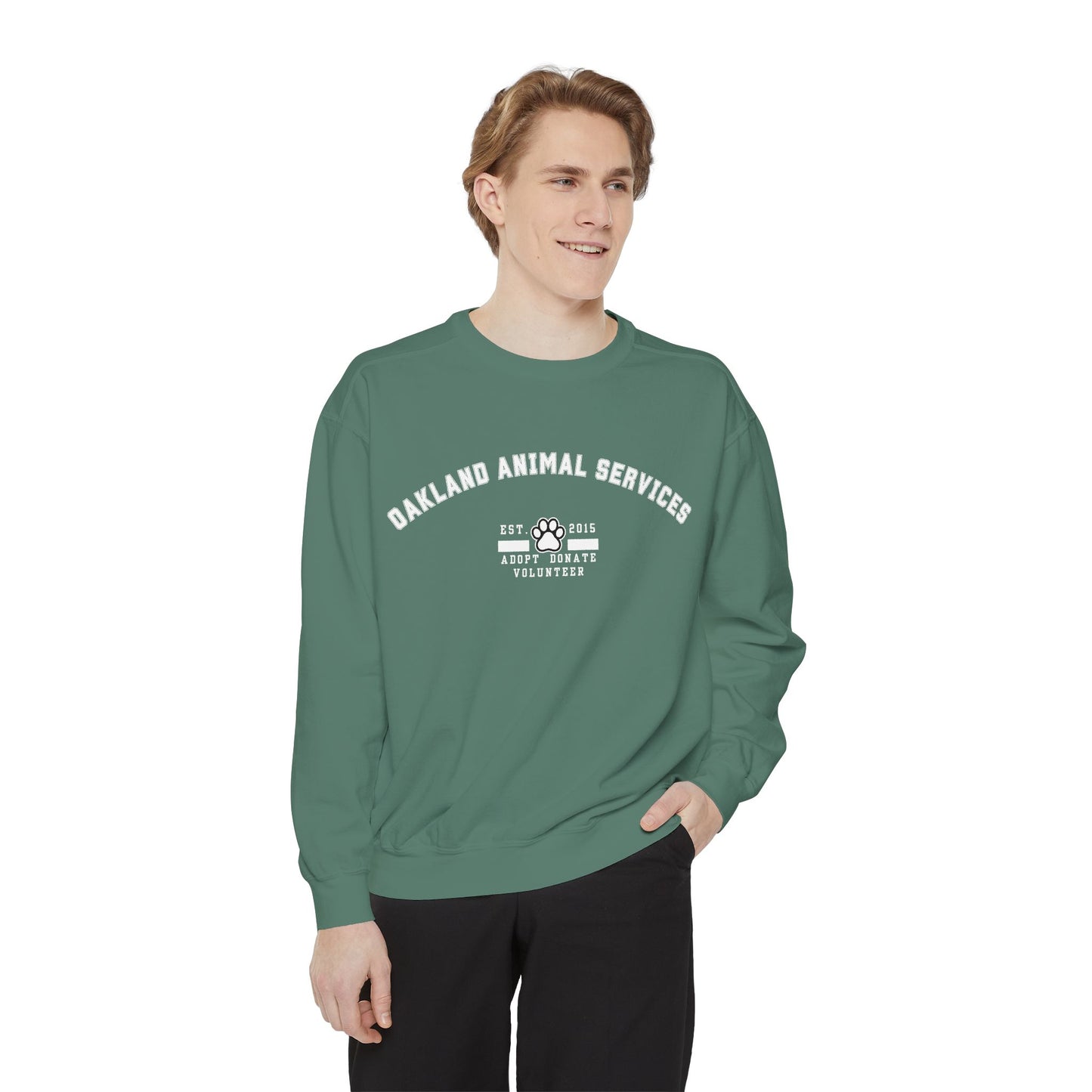 OAS Varsity Unisex Garment-Dyed Sweatshirt - Oakland Animal Services Charity Apparel
