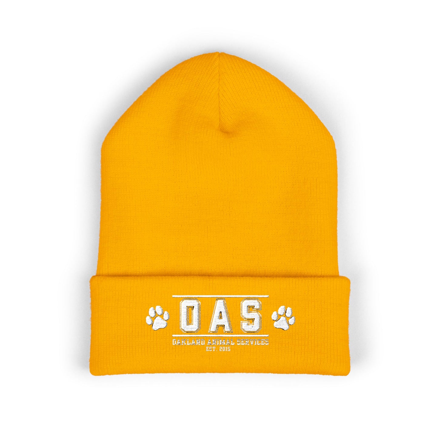 OAS Custom Embroidered Classic Cuffed Beanie - Bright Yellow Paw Print Design