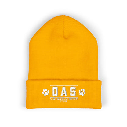 OAS Custom Embroidered Classic Cuffed Beanie - Bright Yellow Paw Print Design