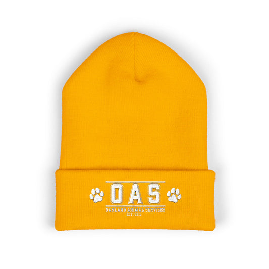 OAS Custom Embroidered Classic Cuffed Beanie - Bright Yellow Paw Print Design