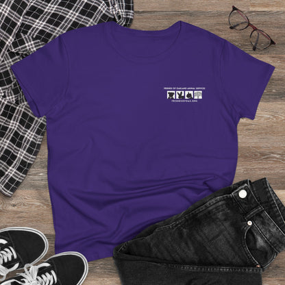 Helping Paw - Back Printed Women's Midweight Cotton Tee - Foster Adopt Donate Paw Print Tee