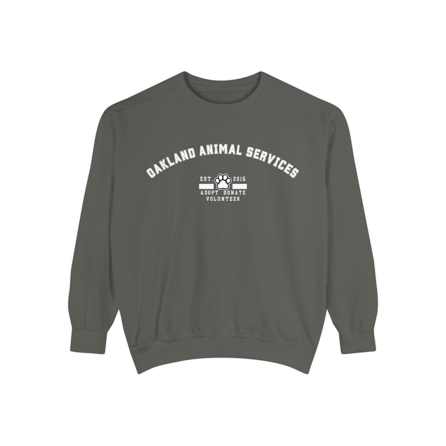 OAS Varsity Unisex Garment-Dyed Sweatshirt - Oakland Animal Services Charity Apparel