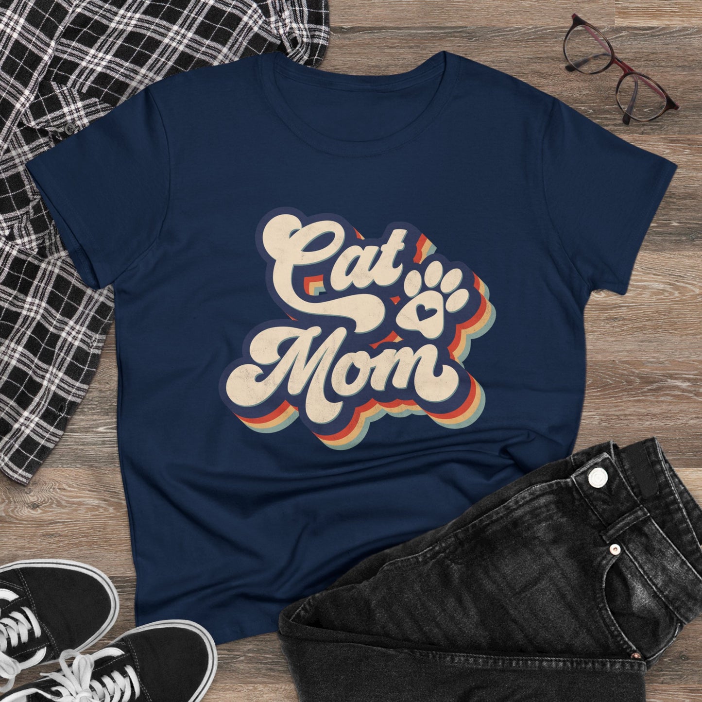 Cat Mom Women's Midweight Cotton Tee