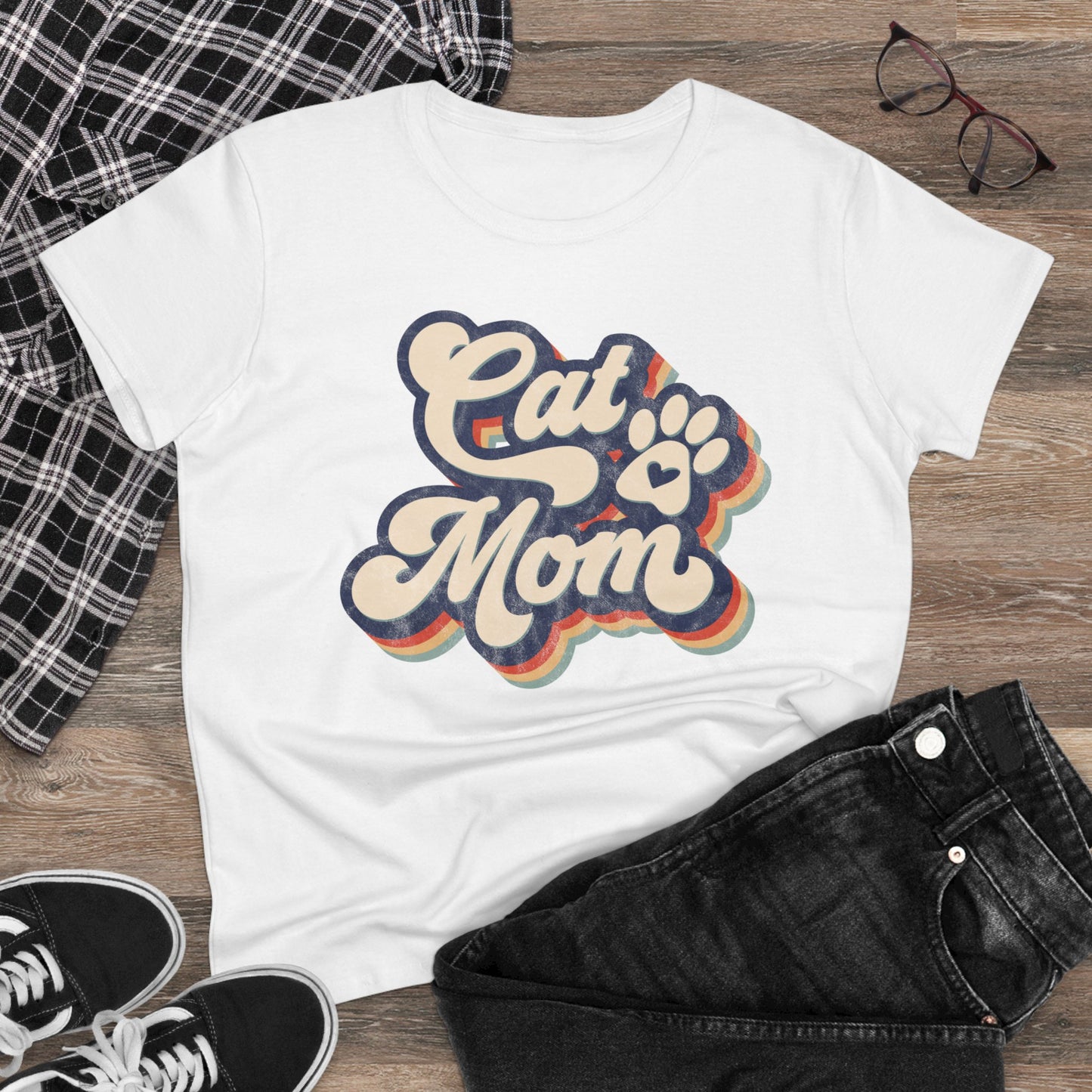 Cat Mom Women's Midweight Cotton Tee