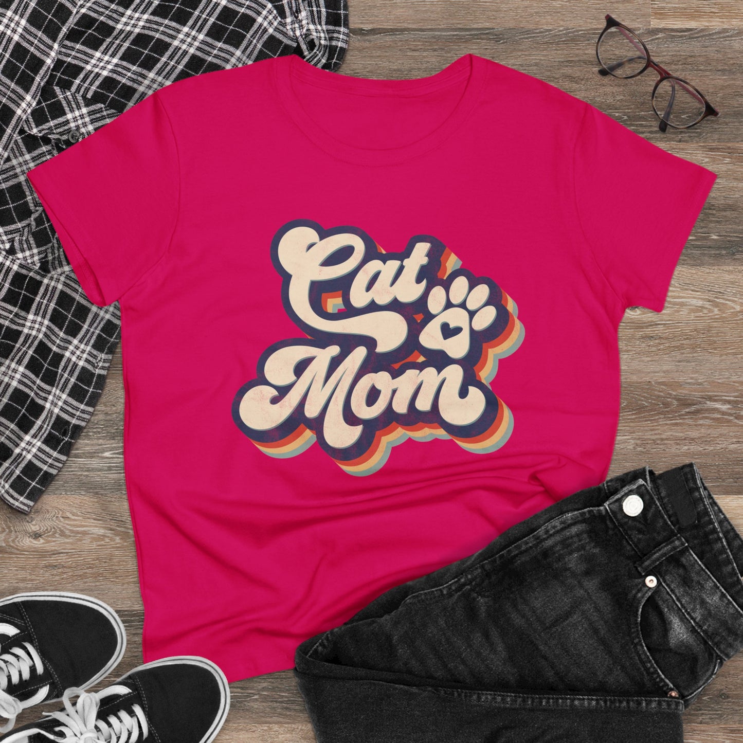 Cat Mom Women's Midweight Cotton Tee