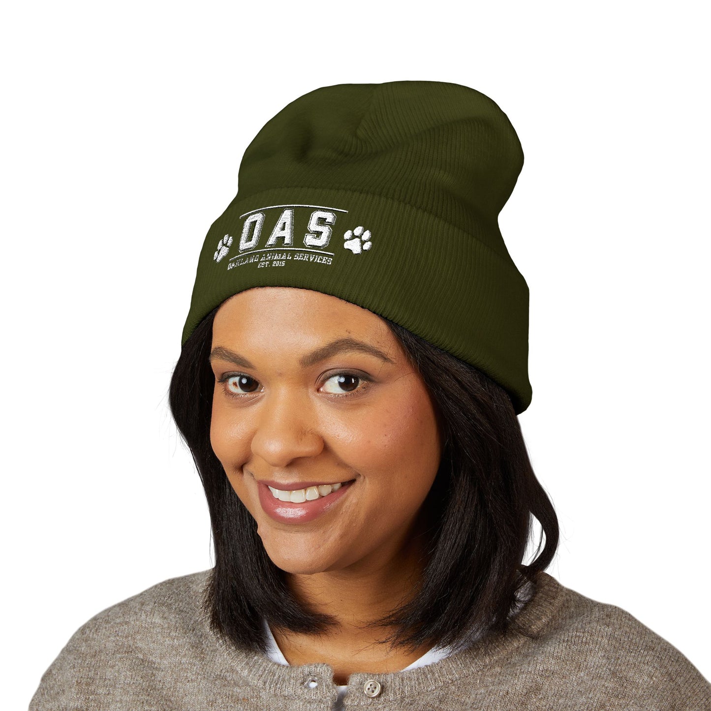 OAS Custom Embroidered Classic Cuffed Beanie - Bright Yellow Paw Print Design
