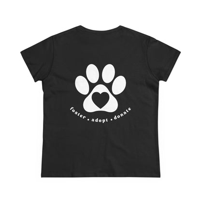 Helping Paw - Back Printed Women's Midweight Cotton Tee - Foster Adopt Donate Paw Print Tee