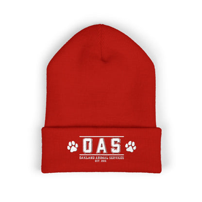 OAS Custom Embroidered Classic Cuffed Beanie - Bright Yellow Paw Print Design