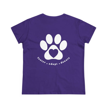 Helping Paw - Back Printed Women's Midweight Cotton Tee - Foster Adopt Donate Paw Print Tee