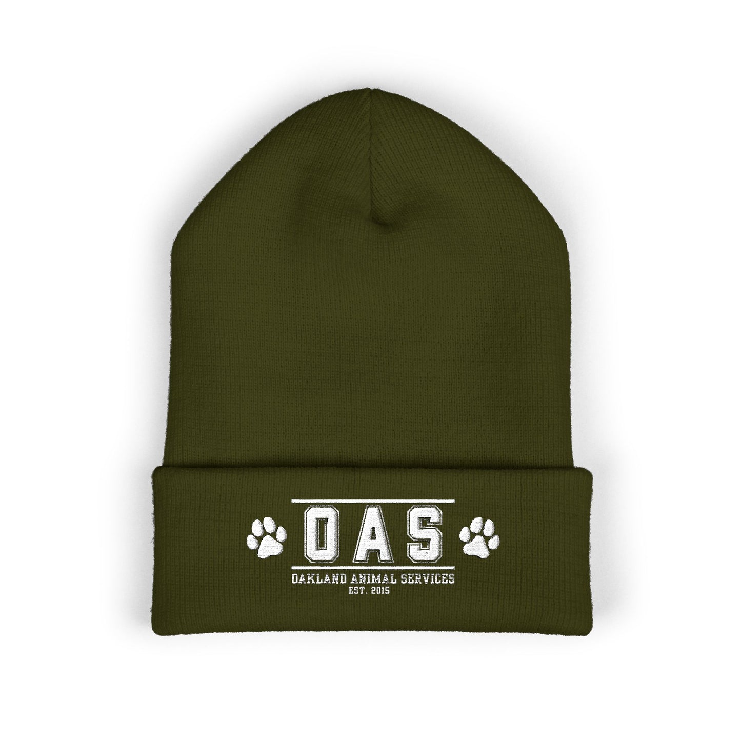 OAS Custom Embroidered Classic Cuffed Beanie - Bright Yellow Paw Print Design